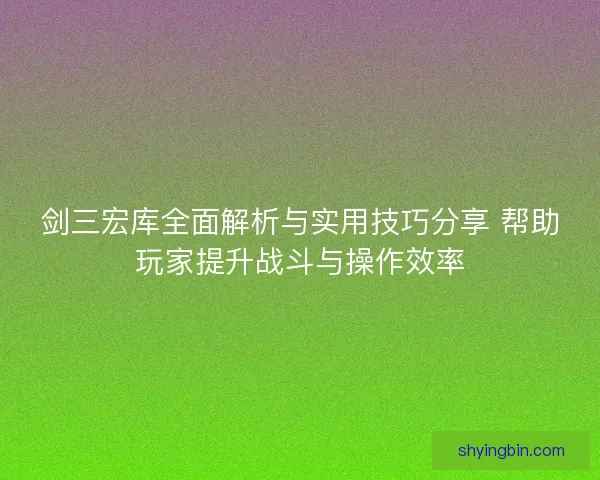剑三宏库全面解析与实用技巧分享 帮助玩家提升战斗与操作效率