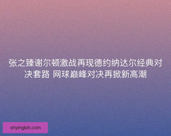 张之臻谢尔顿激战再现德约纳达尔经典对决套路 网球巅峰对决再掀新高潮